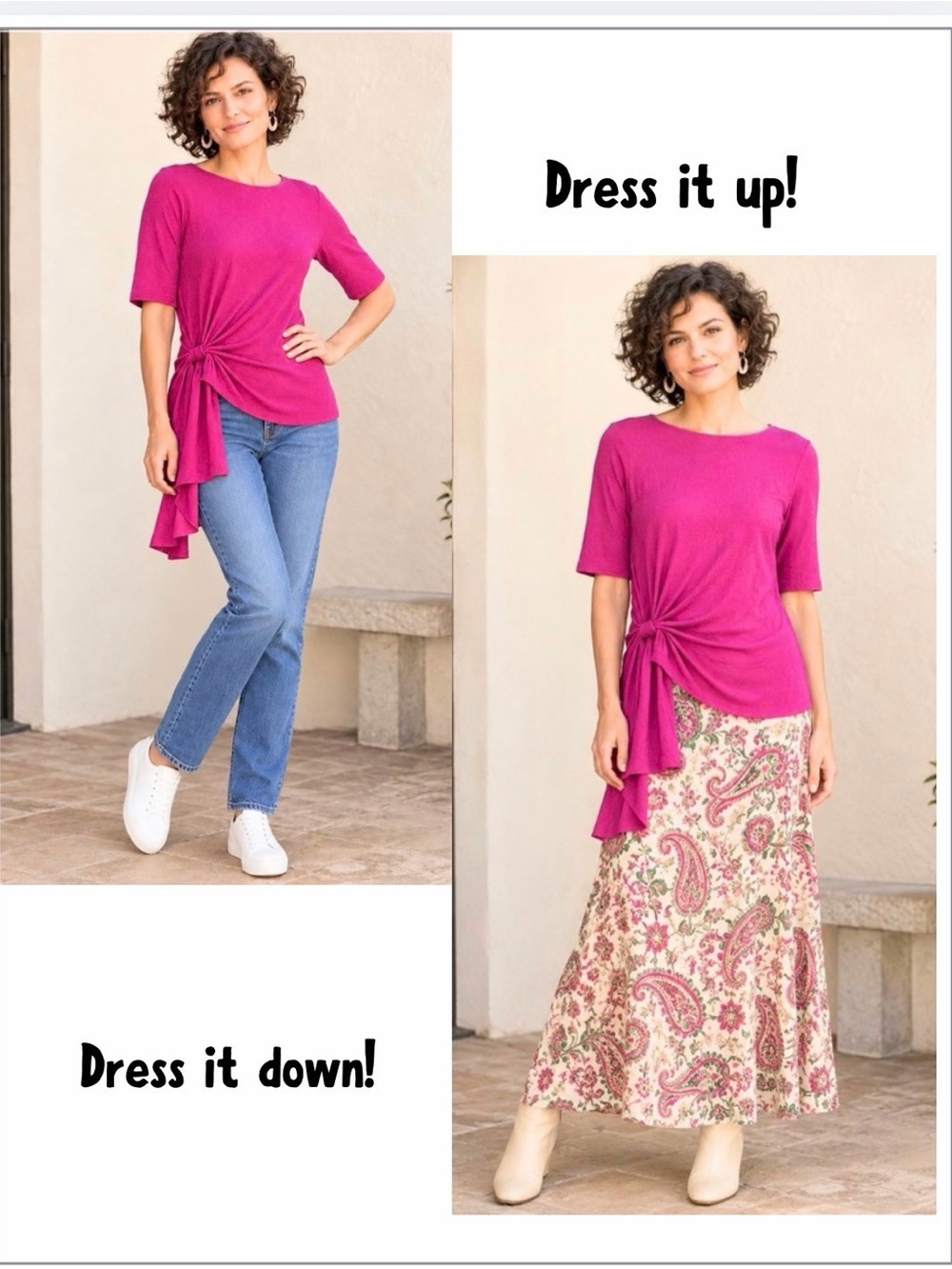 EUC Kate and Mallory Elbow Sleeve Top with Draped/Cinched Side Detail